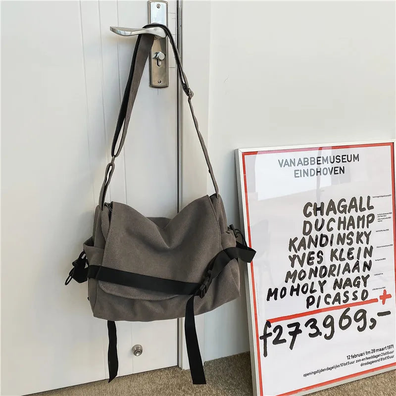 Canvas Crossbody Bags for Men Large Capacity Simple Messenger Bag Casual Ins Students School Bags Men's Shoulder Bag Satchel