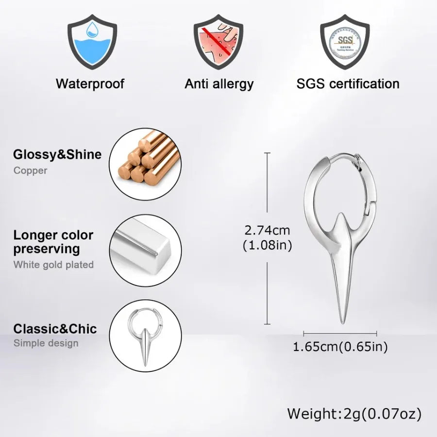 Vnox Personality Cool Mens Hoop Earrings, Silver Color Metal Hoops, Punk Hiphop Piercing Ear Jewelry