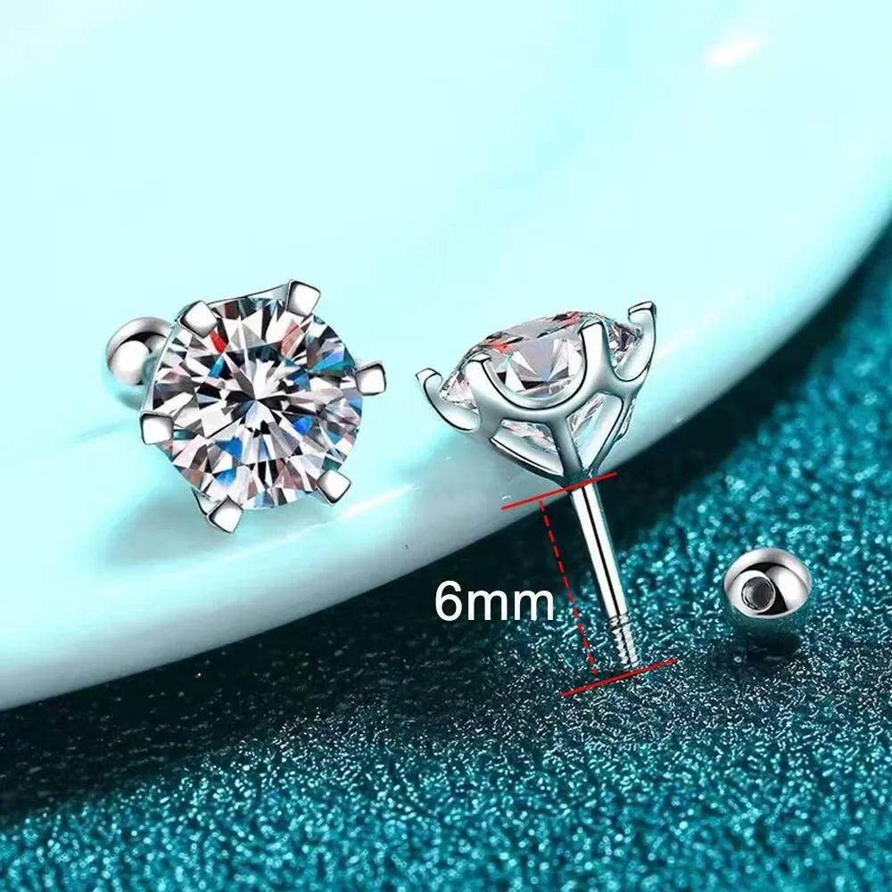0.3-2CT Moissanite Earrings 925 Sterling Silver Round Cut Stud Earrings Piercing Earrings for Men and Women Fine Jewelry mbzr