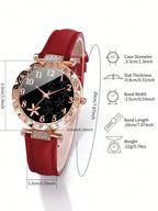 Women Fashionable Rhinestone-Accented Floral Dial Quartz Wristwatch And Heart Tree Leaf Bracelet Set (6pcs/Set) As A Gift For