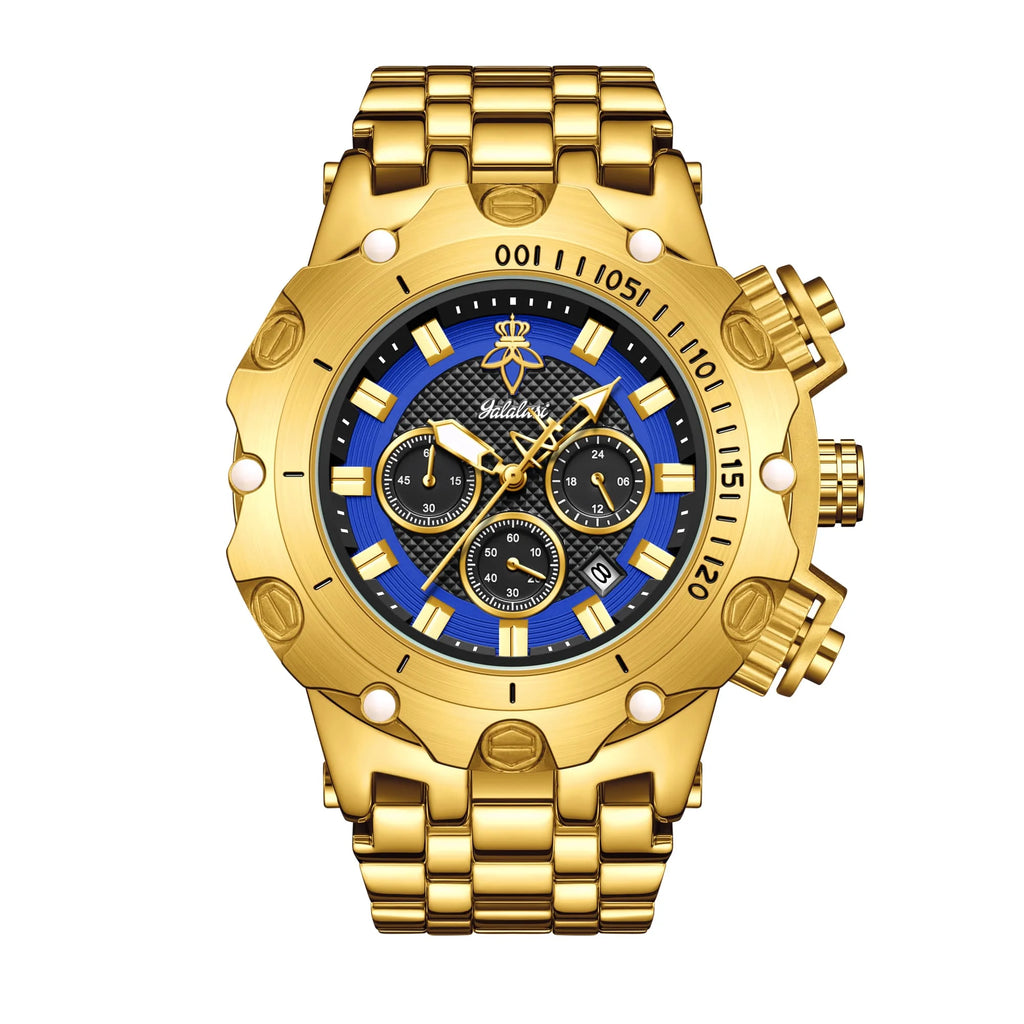 YaLaLuSi Men's Fashion Waterproof Sport Watch Gold Strap Luxury Multifunctional Atmospheric Dial Practical Free Shipping mbzr
