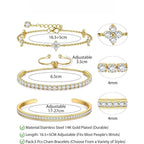 3PC Stackable Bracelet Set for Women Adjustable 14K Gold-Plated & Silver Stainless Steel Tennis Bracelets with Cubic Zirconia, Fashion Accessories for Women Daily Wear