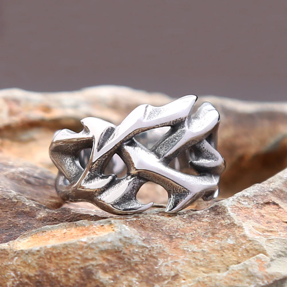 Fashion Vintage Hollow Out Design Crown of Thorns Rings for Men Women Stainless Steel Punk Biker Wedding Party Gifts Wholesale
