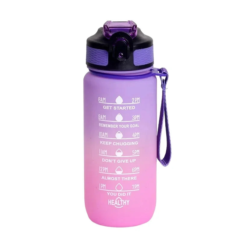 Motivational Water Bottle 600ml Leakproof Sports Water Bottle with Time Marker Straw Frosted Gradient Portable Cup mbzr