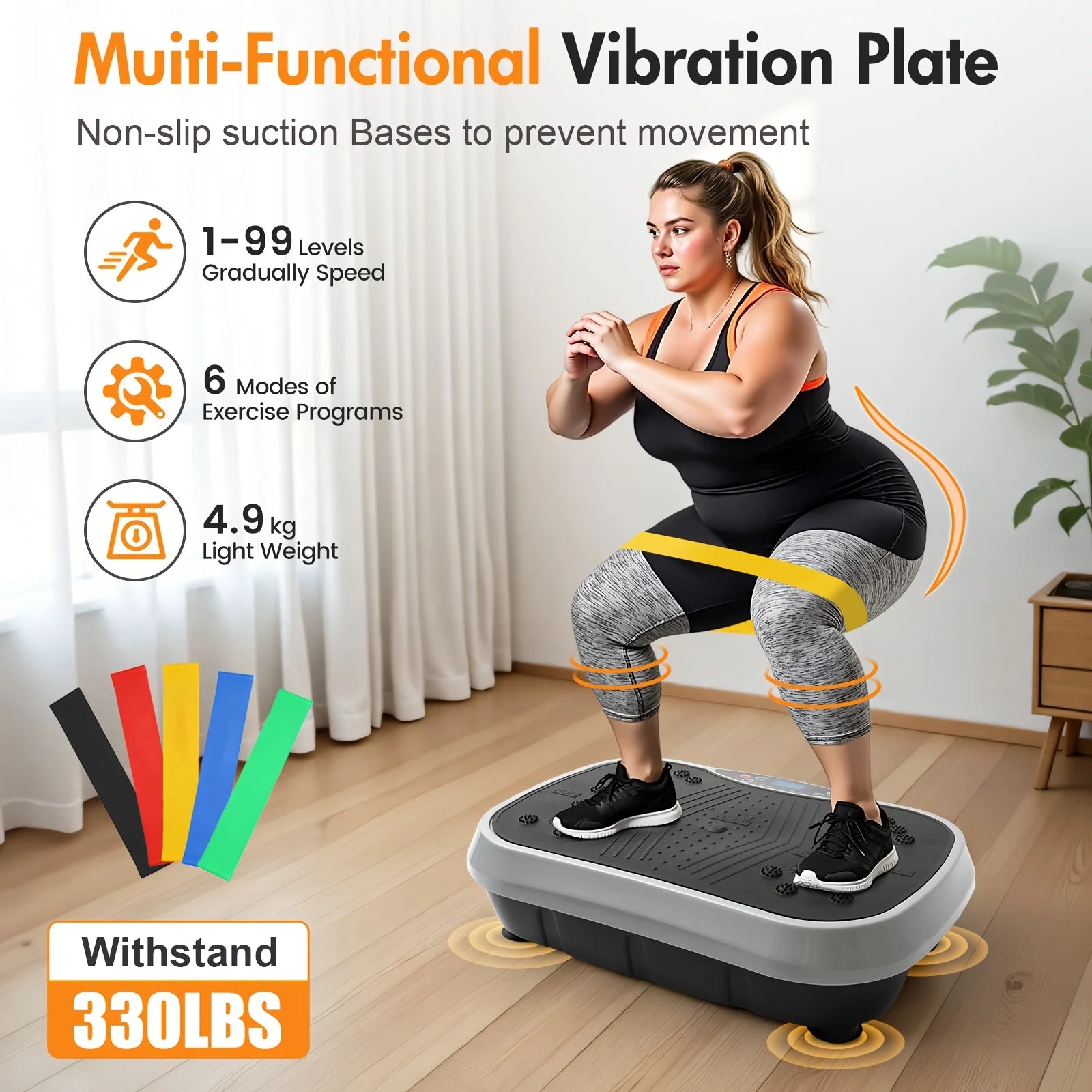 Magnetic Vibration Plate Exercise Machine: 200 Speeds, 330lb Capacity, Portable & Quiet Home Fitness for Women/Men mbzr