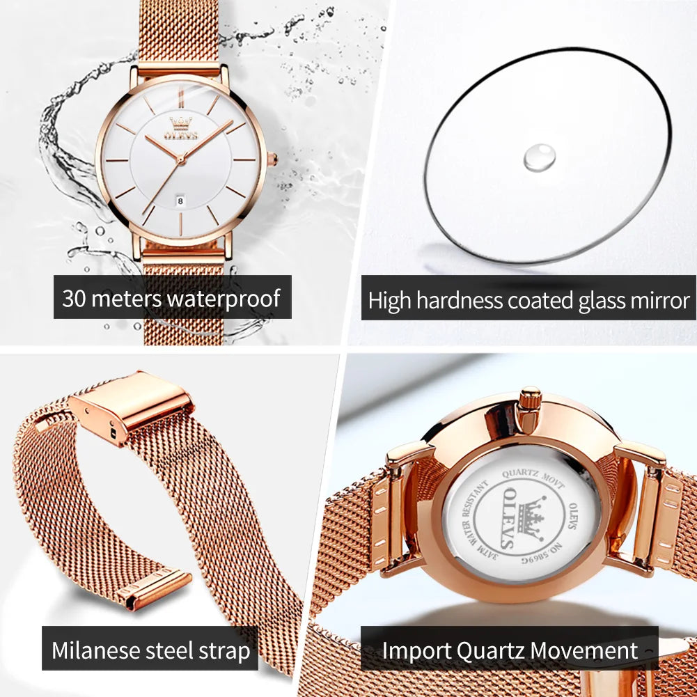 OLEVS 5869 Women Watch Fashion Simple Ultra Thin 6.5mm Quartz Women's Watch Top Brand Calendar Waterproof Women Luxury Watch mbzr