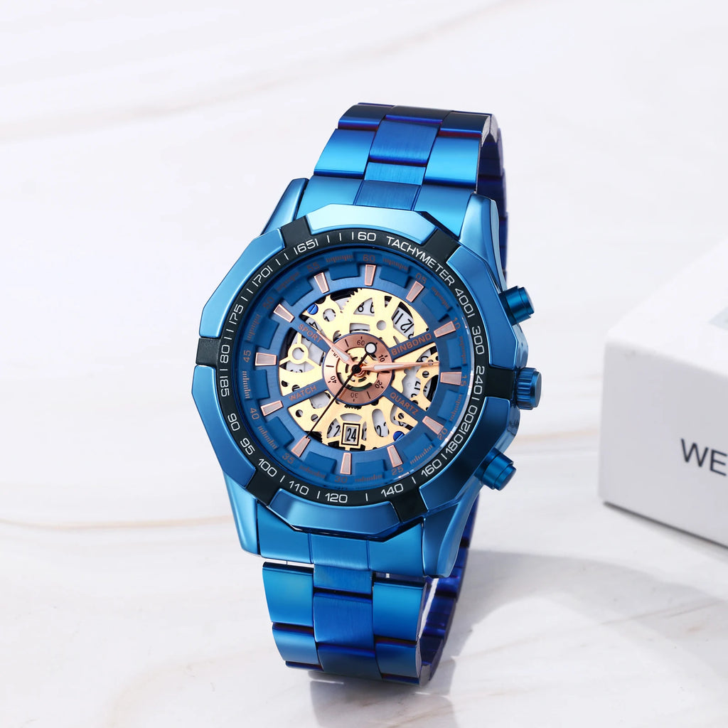 Men's Imitation Mechanical Quartz Watch Stainless Steel Strap Waterproof Watch Luminous Hands Dial Calendar Available mbzr