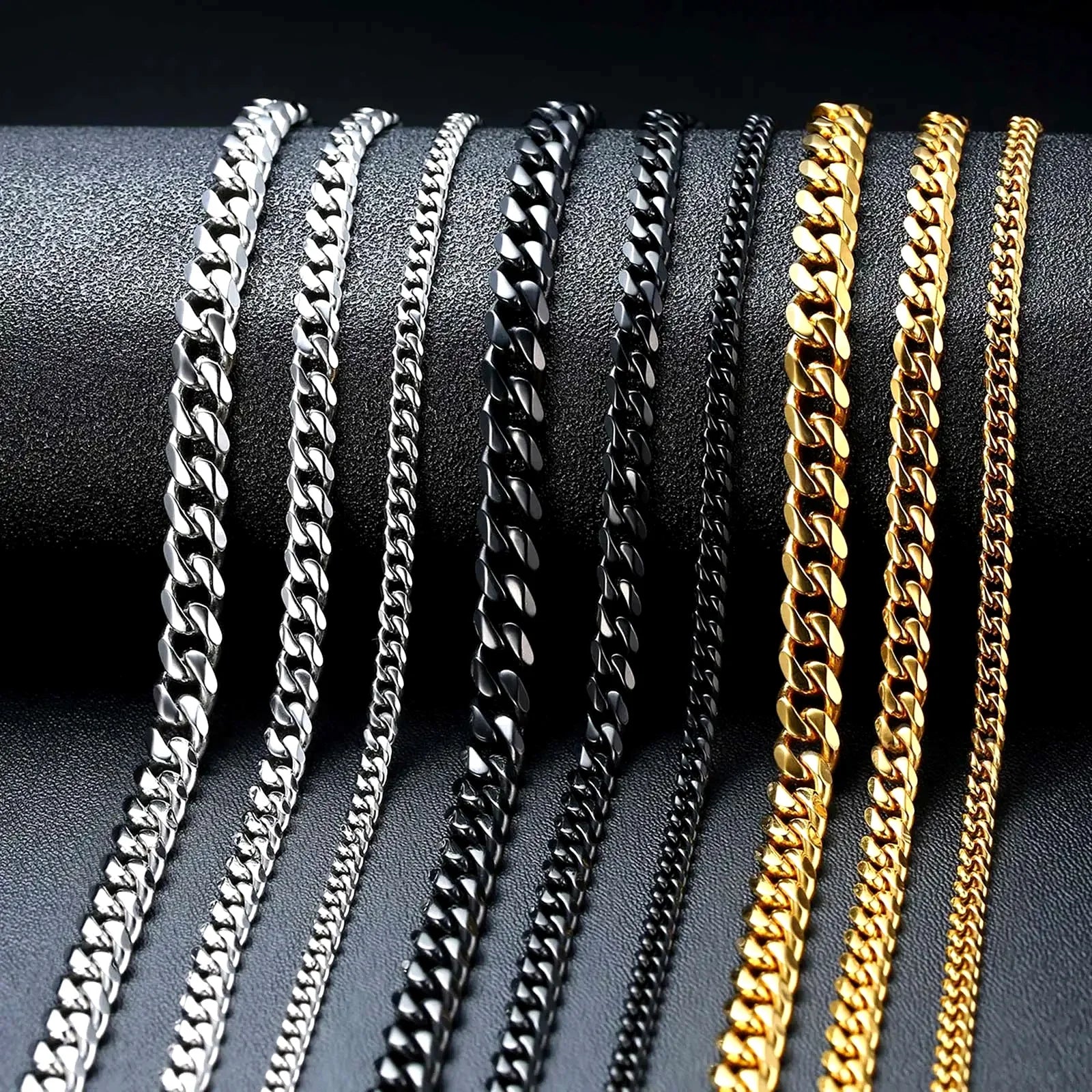 3/5/7mm Stainless Steel Cuban Link Chain Stainless Steel Necklace, Punk Hip-hop Choker for Men, Fashion Jewelry Accessories