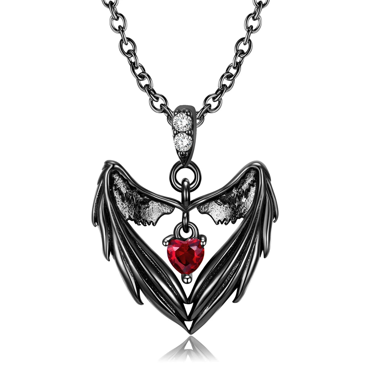 Bat Wings and Heart-Shaped Resin Pendant Necklace - Dark Fantasy Style Alloy Chain Casual Fashion Accessories