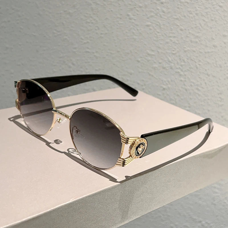 KAMMPT Retro Oval Sunglasses Stylish Gradient Multi-color Decor Trendy Luxury Brand Design