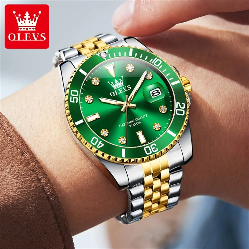 OLEVS 9809 Men's Watch Original Waterproof Automatic Date Rotation Ring Luxury Brand Diving Quartz Men's Watch Reloios Masculino mbzr