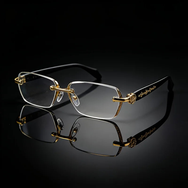 New classic retro square frameless small frame trendy daily casual wear sunglasses, metal frame + PC lenses, unisex street sunglasses, simple and advanced sense, light and no nose pressure, showing a small face artifact