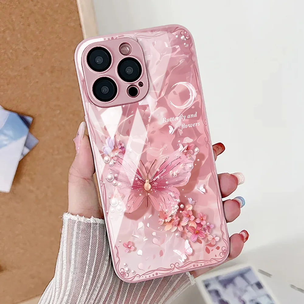 Butterfly Leopard Print Phone Case For iPhone 17 16 14 13 11 12 15 Pro Max Air 16E 8 7 Plus XR SE Tempered Glass Silicone Cover
