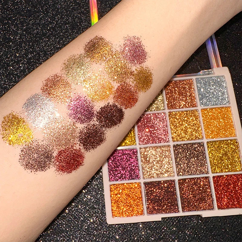 16 Colors Ultra Sparkle Glitter Eyeshadow Palette Waterproof Long-Lasting Highly Pigmented Shimmer Makeup,Party Cosmetics mbzr