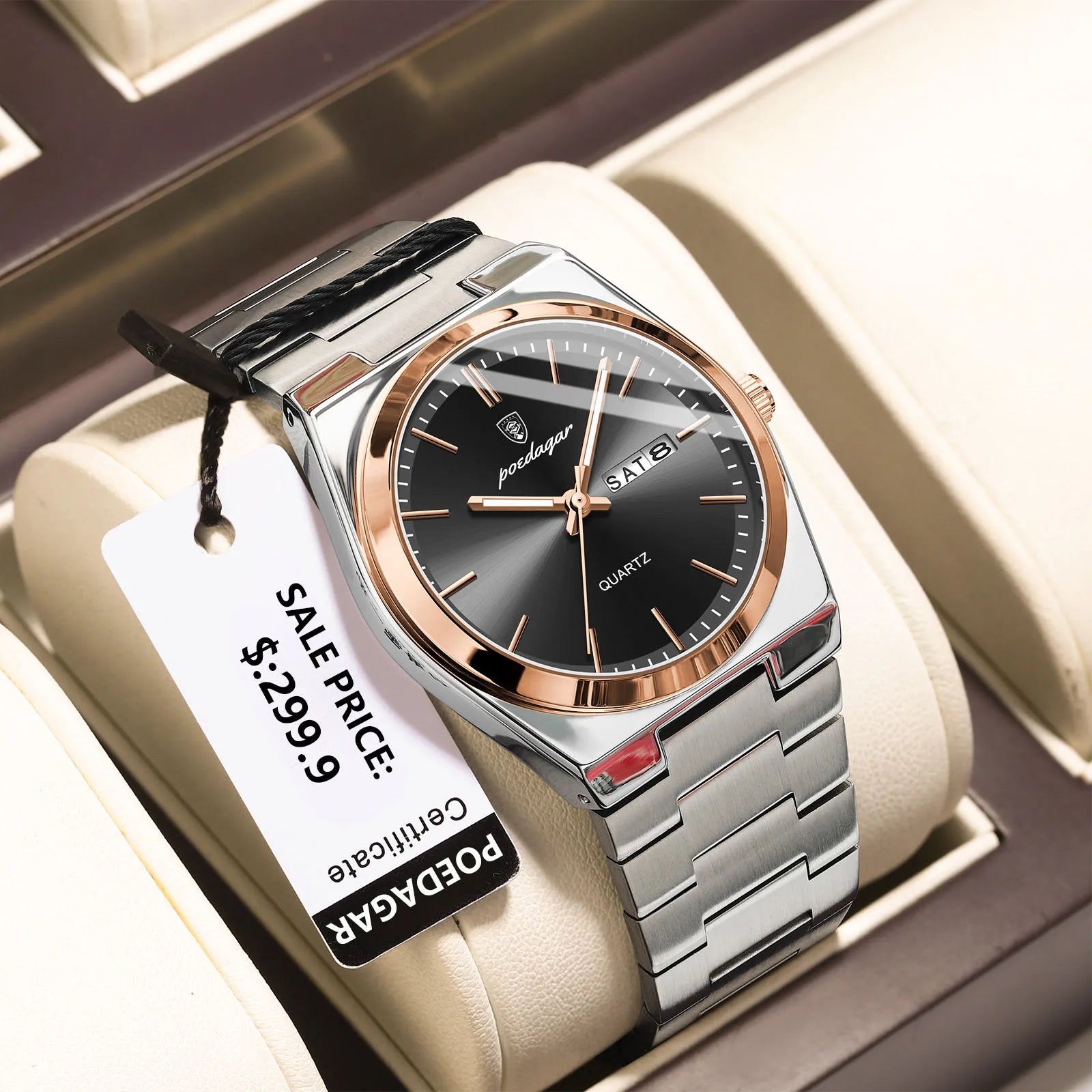 POEDAGAR Luxury Men's Watches Waterproof Luminous Date Week Men Watch Stainless Steel Casual Fashion Quartz Man Wristwatch Reloj mbzr