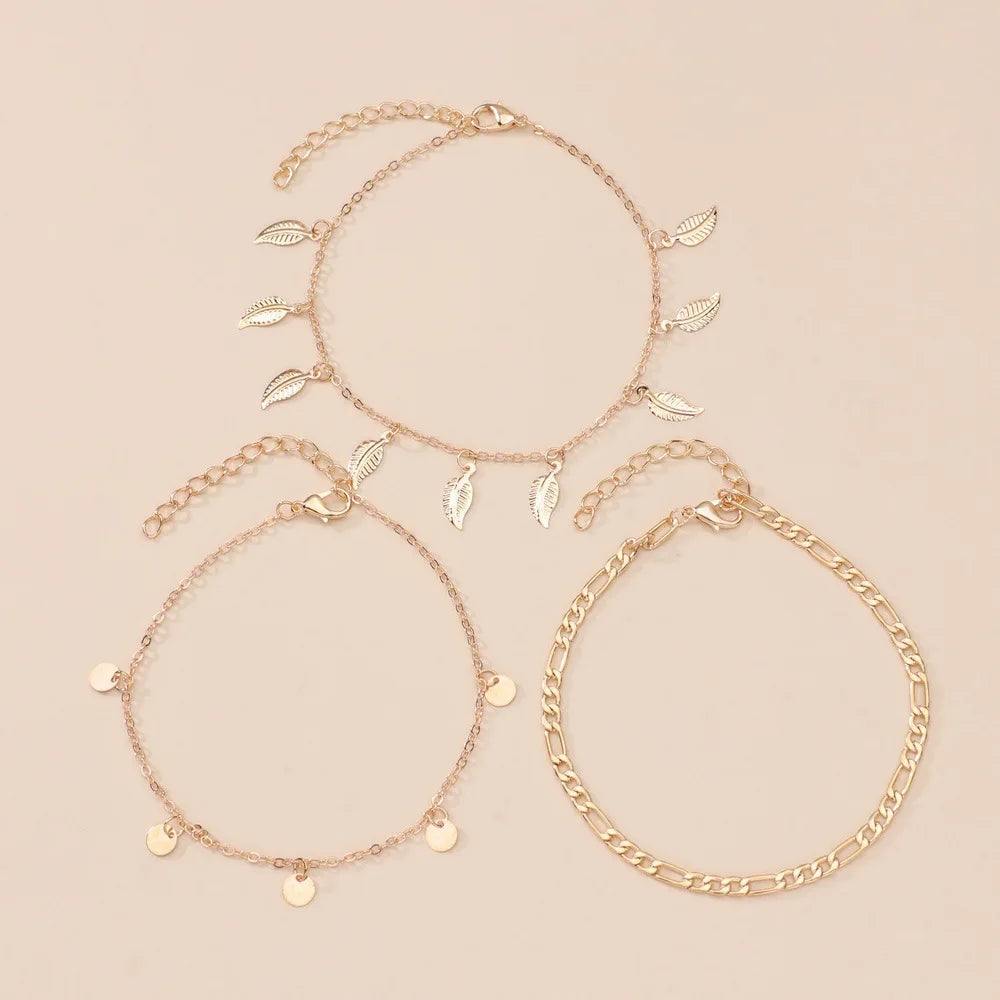 accessories summer simple personality multi-layer anklet European and American popular leaf peach sequined pendant chain female mbzr