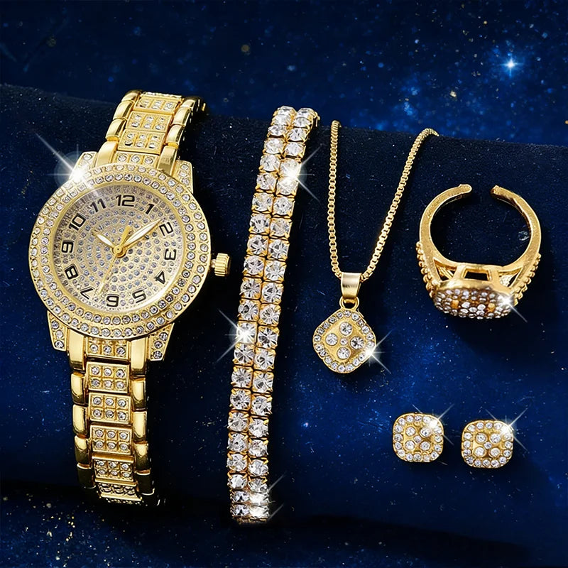 Luxury Women Gold Watch Fashion Ladies Quartz Diamond Wristwatch Elegant Female Bracelet Watches Set Reloj Mujer mbzr