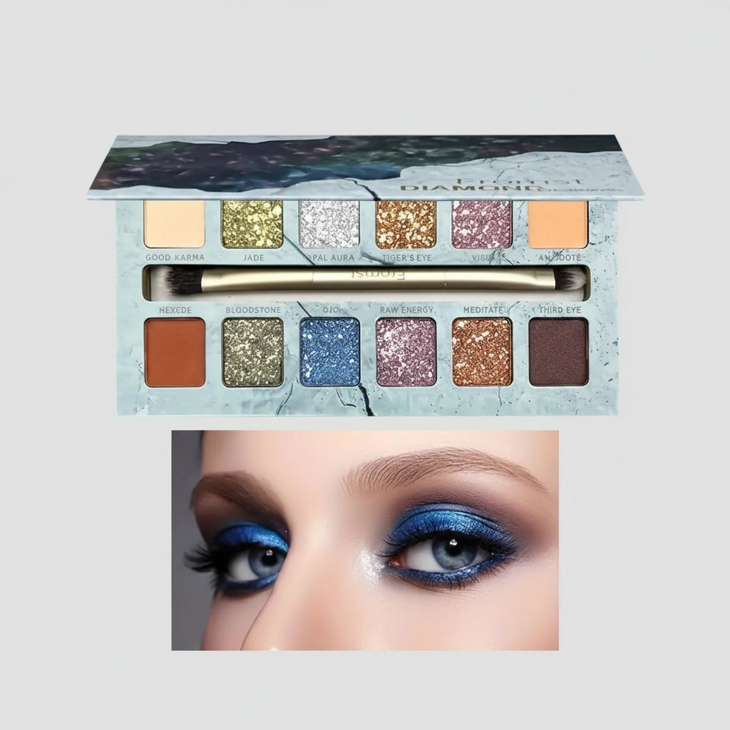 12-color eyeshadow palette, mirror packaging, pearlescent shimmer, stage makeup effect, long-lasting, easy to apply, waterproof mbzr