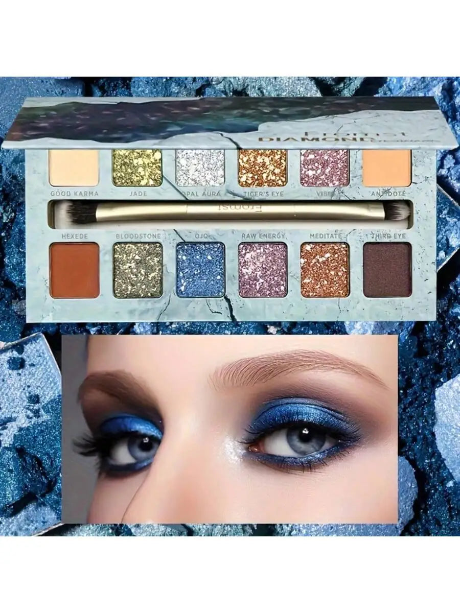 12-color eyeshadow palette, mirror packaging, pearlescent shimmer, stage makeup effect, long-lasting, easy to apply, waterproof mbzr