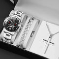 5PCS Set DEYROS Fashion Mens Calendar Watches Men Business Stainless Steel Quartz Wristwatch Male Casual Necklace Bracelet Watch mbzr