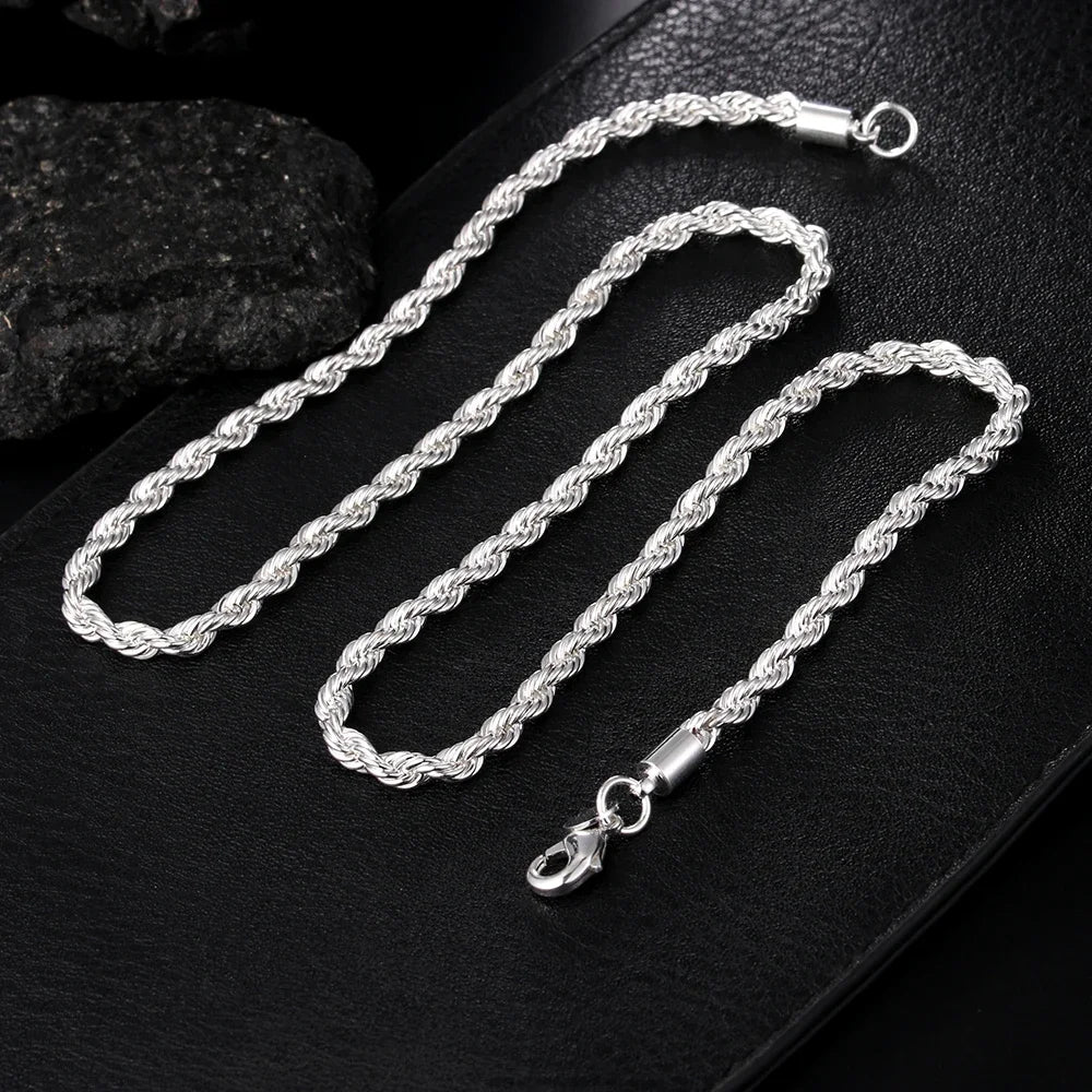 Hot Charms Fine 4MM Rope Chain 925 Sterling Silver Necklaces for Woman Men Classic Fashion Jewelry Wedding Party Holiday Gifts mbzr