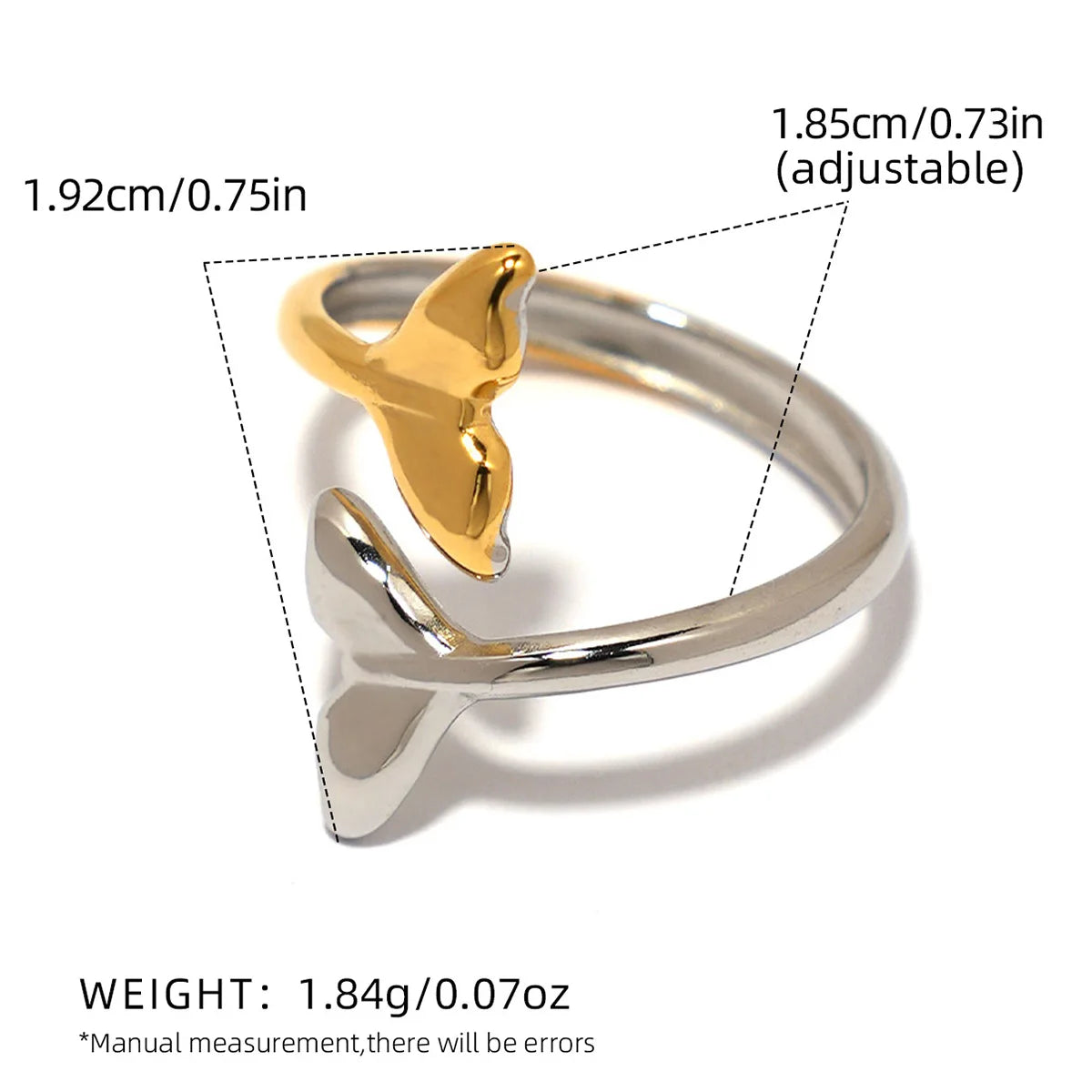 Fish Tail Stainless Steel Rings for Women New Design Metalic Texture 18 K Plated Finger Ring Waterproof Beach Vacation Jewelry
