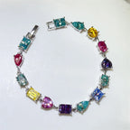 Luxury Rainbow Genuine Moissanite Tennis Bracelet S925 Sterling Silver Mixed Cut Heart Pear Round Square Gemstone Bracelet for Women Fine Jewelry Daily Wear Party Birthday Gift