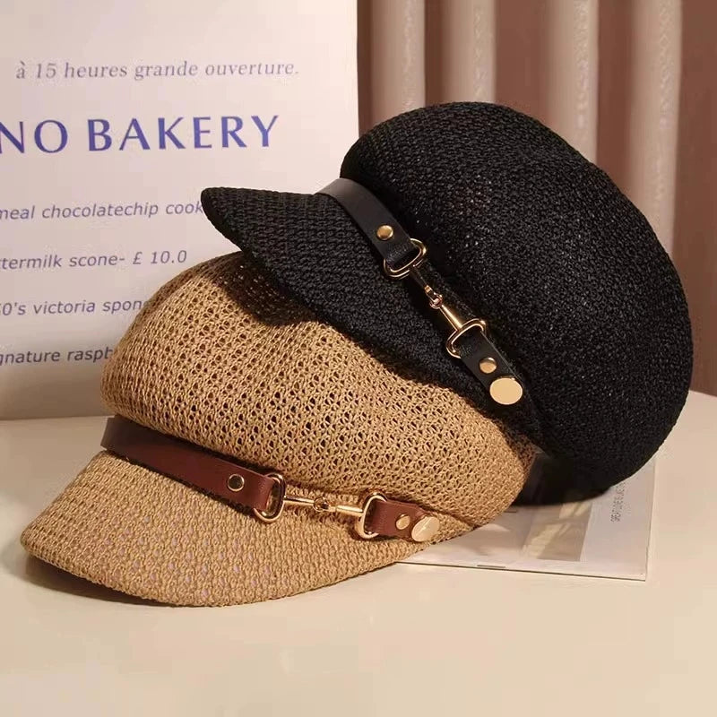 Hollow Breathable Octagonal Hat for Women Sun Protection Peaked Cap Versatile Painter Beret Hat