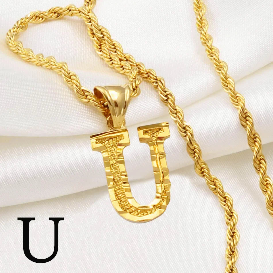A-Z letter necklace, men's and women's gold-plated initials pendant rope chain, English letter jewelry Daily WearO mbzr
