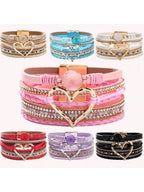 Layered PU Leather Heart Charm Wrap Bracelet With Magnetic Closure For Women, Boho Style, All Season Accessory mbzr