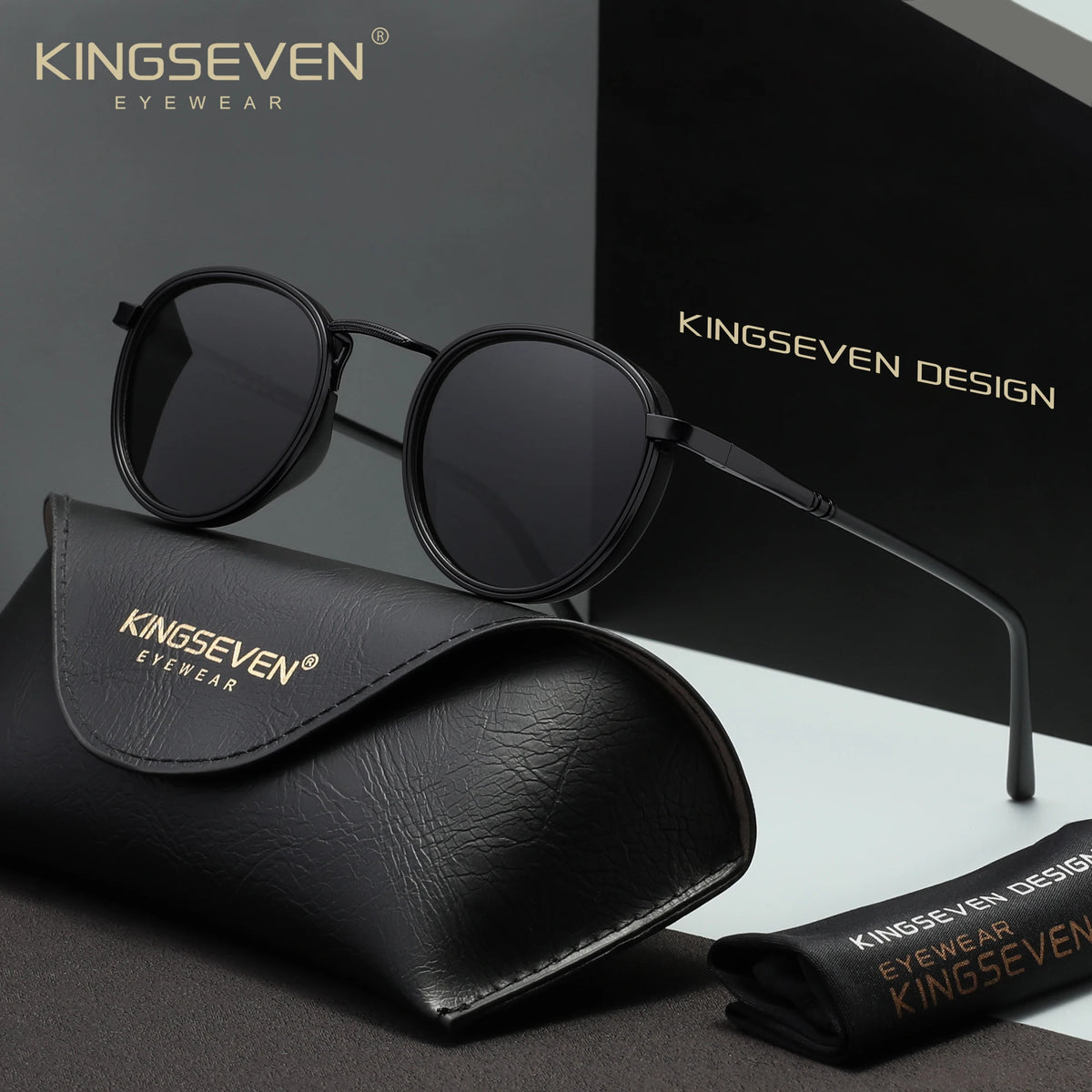 KINGSEVEN Original Causal Round Frame Sunglasses Fashion Men Polarized UV400 Luxury Retro Women Driving Summer Oufdoor Glasses