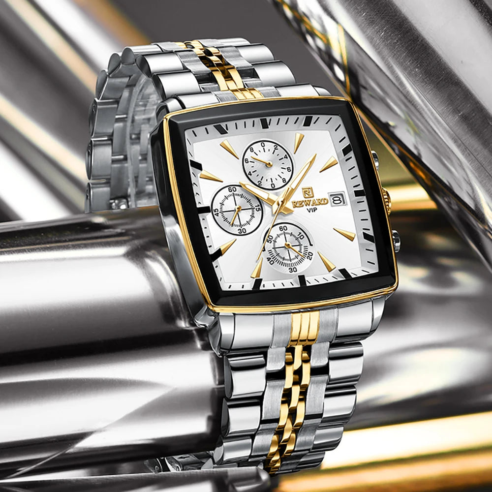 REWARD Original Men's Quartz Watches 30M Waterproof Sport Rectangle Watch for Men