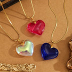 1pc Valentine's Day Stainless Steel Chain Glass Heart Pendant Necklace, Perfect for Gifting to Your Lover to Showcase the Spring Sunshine