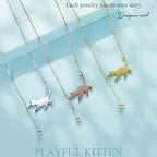 WOSTU 100% 925 Sterling Silver Playful Cat Pet Chains Pendant Necklace For Women Luxury Brand Jewelry