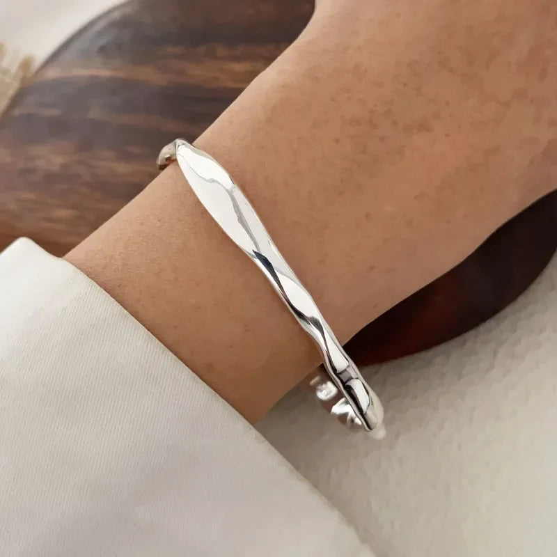 100% Solid 925 Sterling Silver Metal Bracelet for Women Men Vintage Handmade Simple Birthday Gift S-B451