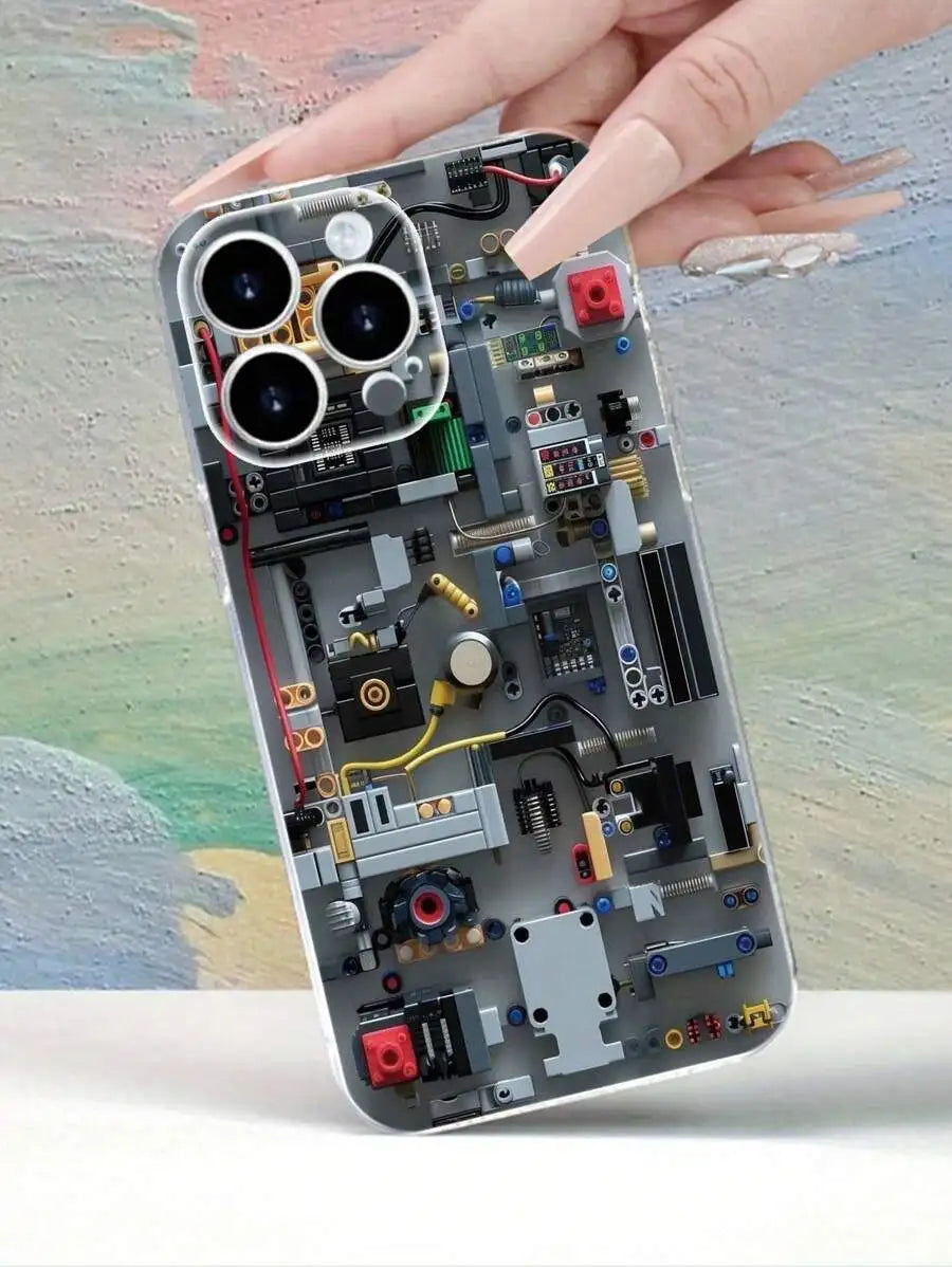 Transparent Engineering-Style Phone Case with Mechanical Detail Design for iPhone & Android