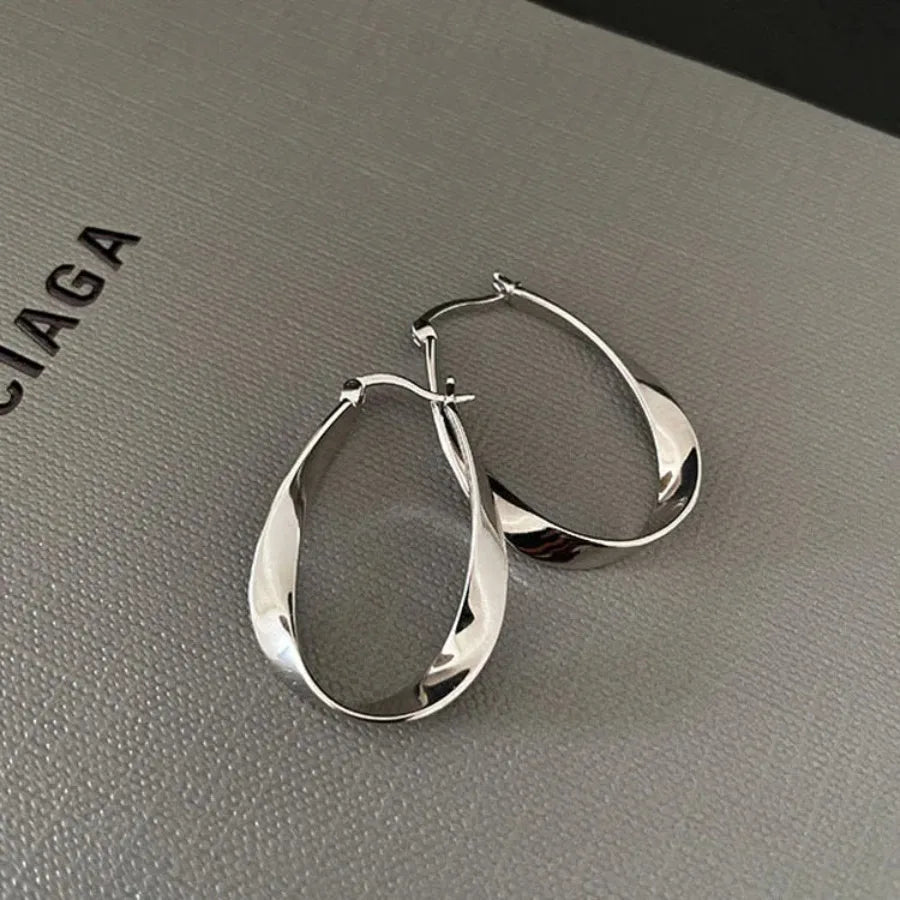 Temperament Simple Sliver Color Bright Surface Oval Geometric Hoop Earrings for Women Exquisite Trend Jewelry Accessories Gifts