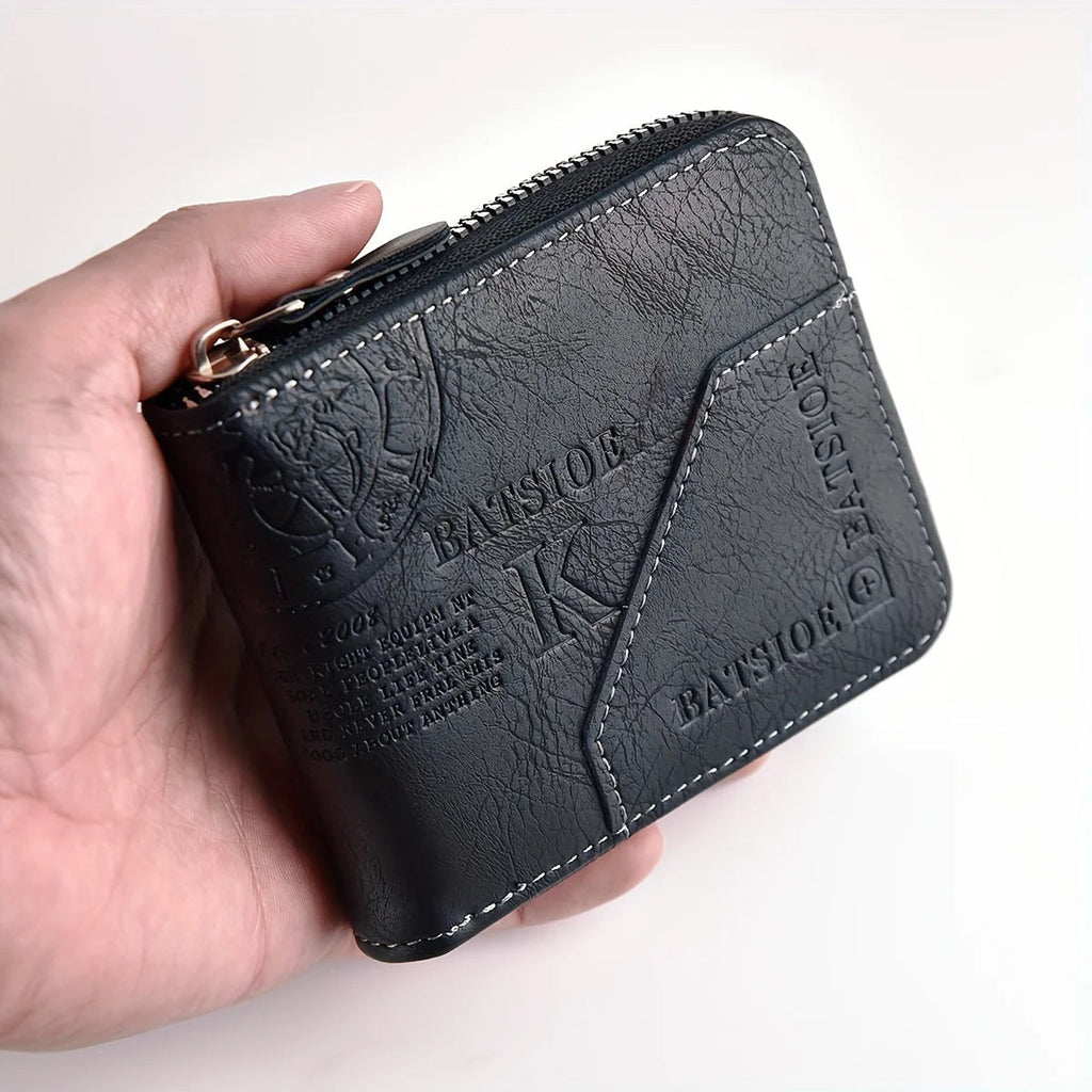1pc faux Leather Wallet Premium Retro Letter Embossed Design Zipper Closure mbzr