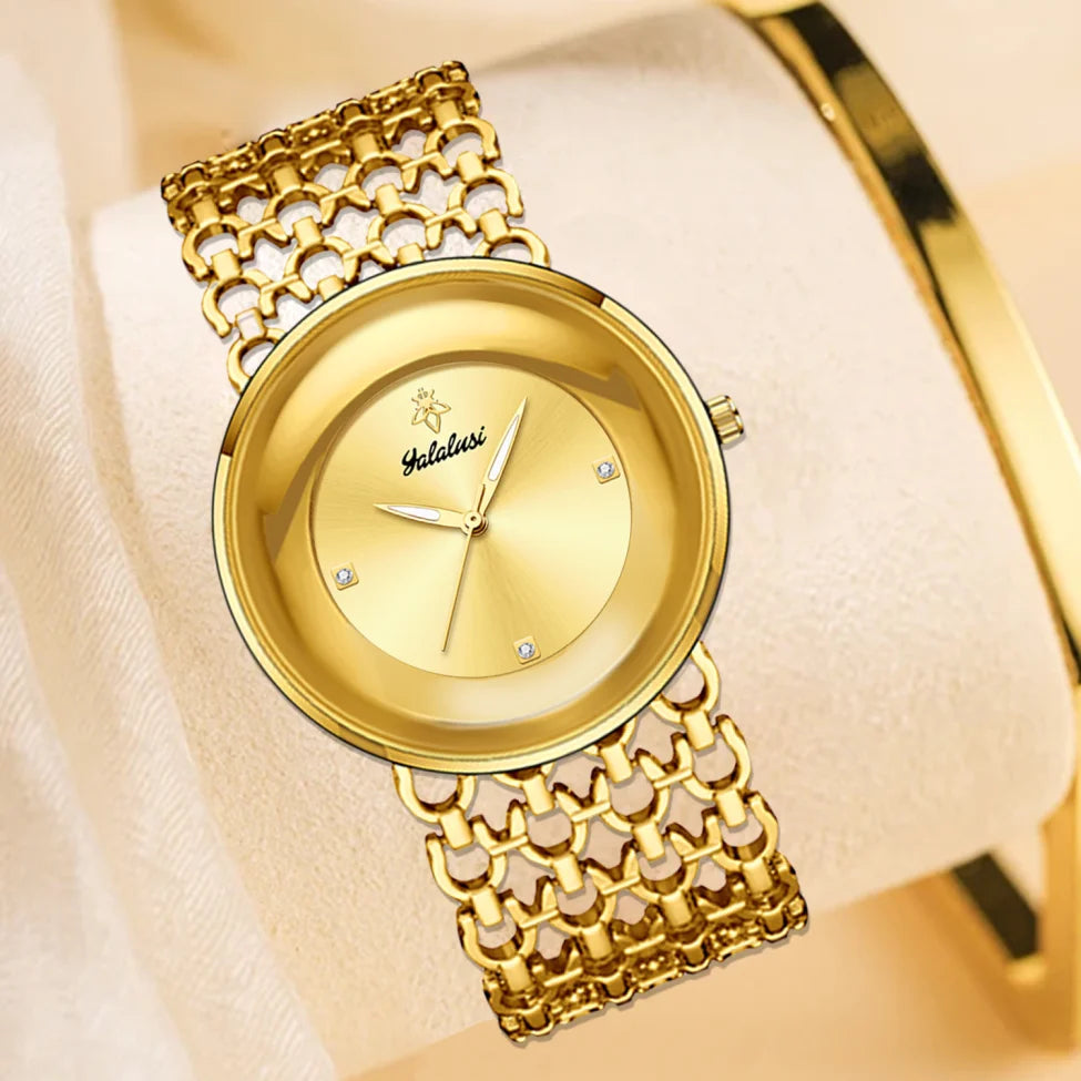YaLaLuSi Old Money Luxury  Ladies Watch Oversized Curved Round Dial Hollow Fishnet Mesh Chain Bracelet Minimal Crystal Marker Elegant Office Quartz Wristwatch For Women