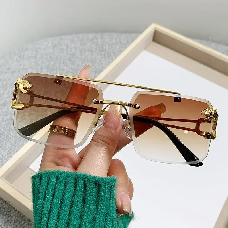 Rimless Square Sunglasses For Men And Women Brand Designer Vintage Luxury Retro Mirror Fashionable And Individualistic Sunglasses Suitable For Daily Wear Festival Gifts Dance Parties Travel And Parties Oculos De Sol