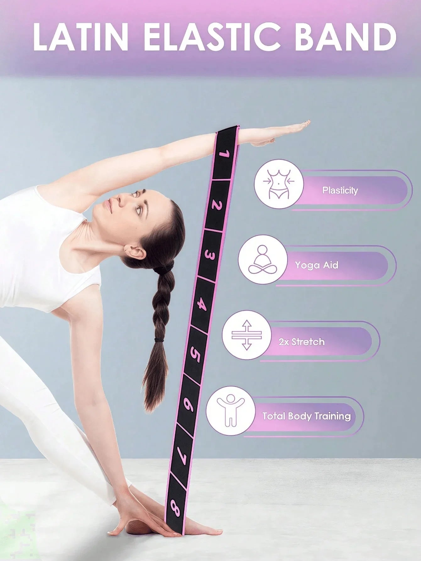 1pc Yoga Elastic Band, Professional Gymnastics Stretch Resistance Band, Fitness Resistance Band, Suitable For Yoga Stretching Strap, Ballet, 8-Shape Dance Elastic Band, Digital Extension Band, Pilates, Gymnastics And Dance El mbzr