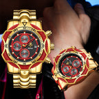 YaLaLuSi Men's Sport Chronograph Watch, Multi-Function Quartz Wristwatch with Gold Tone Bracelet, Multiple Colors Available, Ready-to-Gift Set
