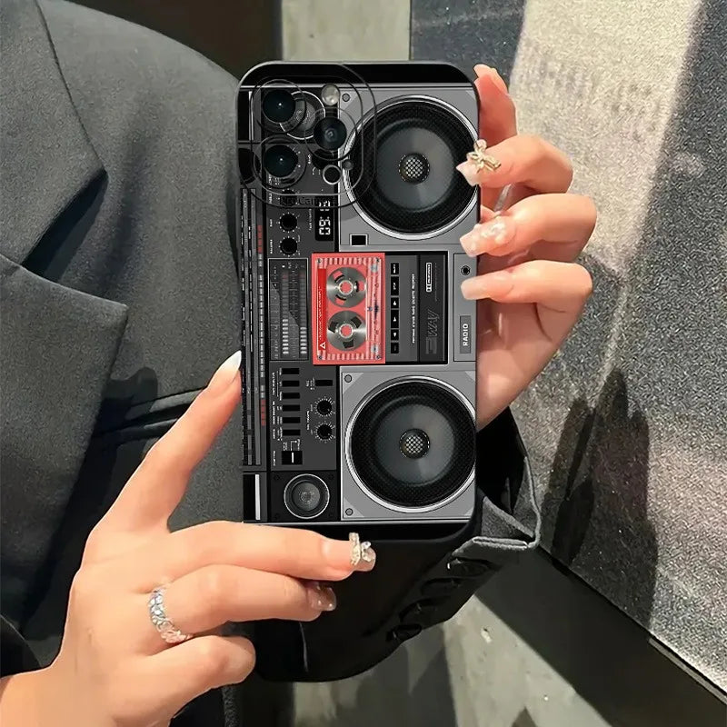 Phone case: audio pattern black, fashionable and popular suitable for iPhone 17/16/15/14/13/12/11 Pro Promax Plus phone case