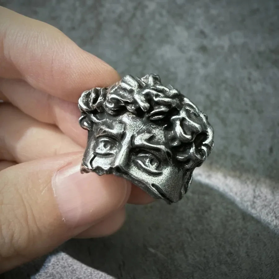 Retro Half Face David Adjustable Open Ring For Men Punk Gothic Edgy Copper Jewelry Unisex Accessories Renaissance Art Gift