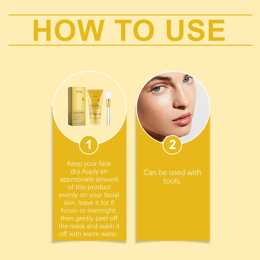 75g Kojic Acid Turmeric Overnight Wrapping Peel Off Mask Nourishes Hydrolyzed Collagen Glowing Skin Firmnes Skin Care mbzr