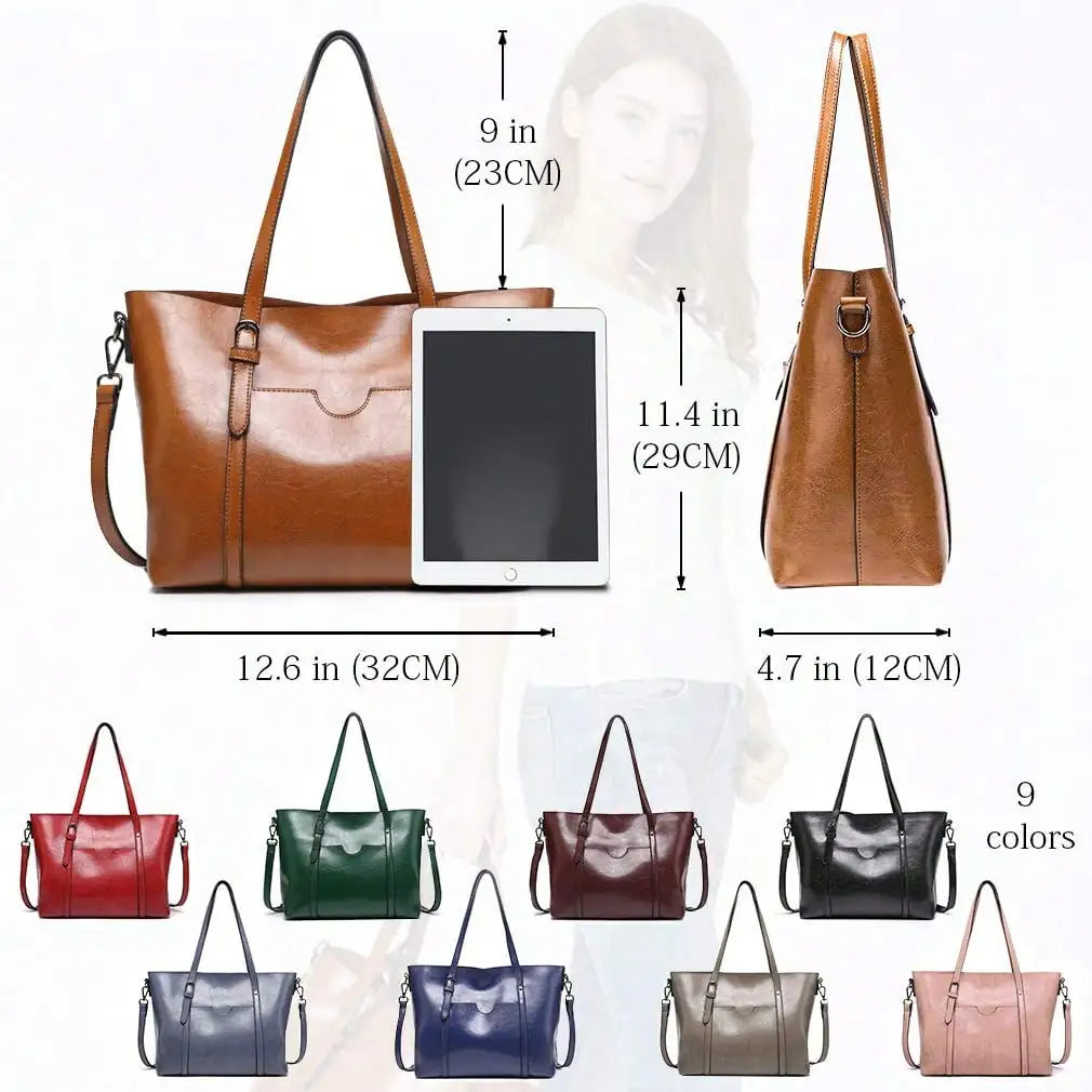 Women's Vintage Faux Leather Bucket Tote Bag & Satchel