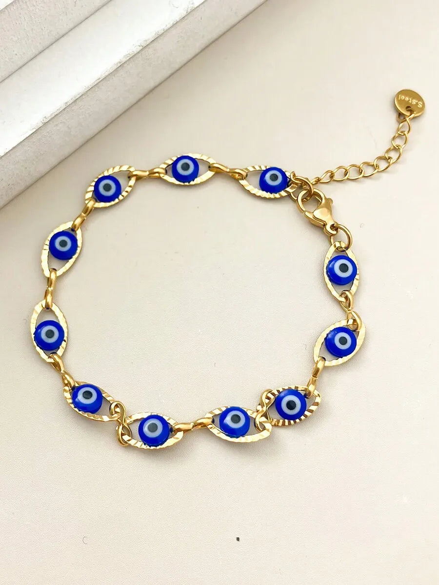 1pc Vintage Elegant Minimalist Stainless Steel Navy Eyeball Tennis Bracelet, Gift For Women, Suitable For Date, Parties, Holiday