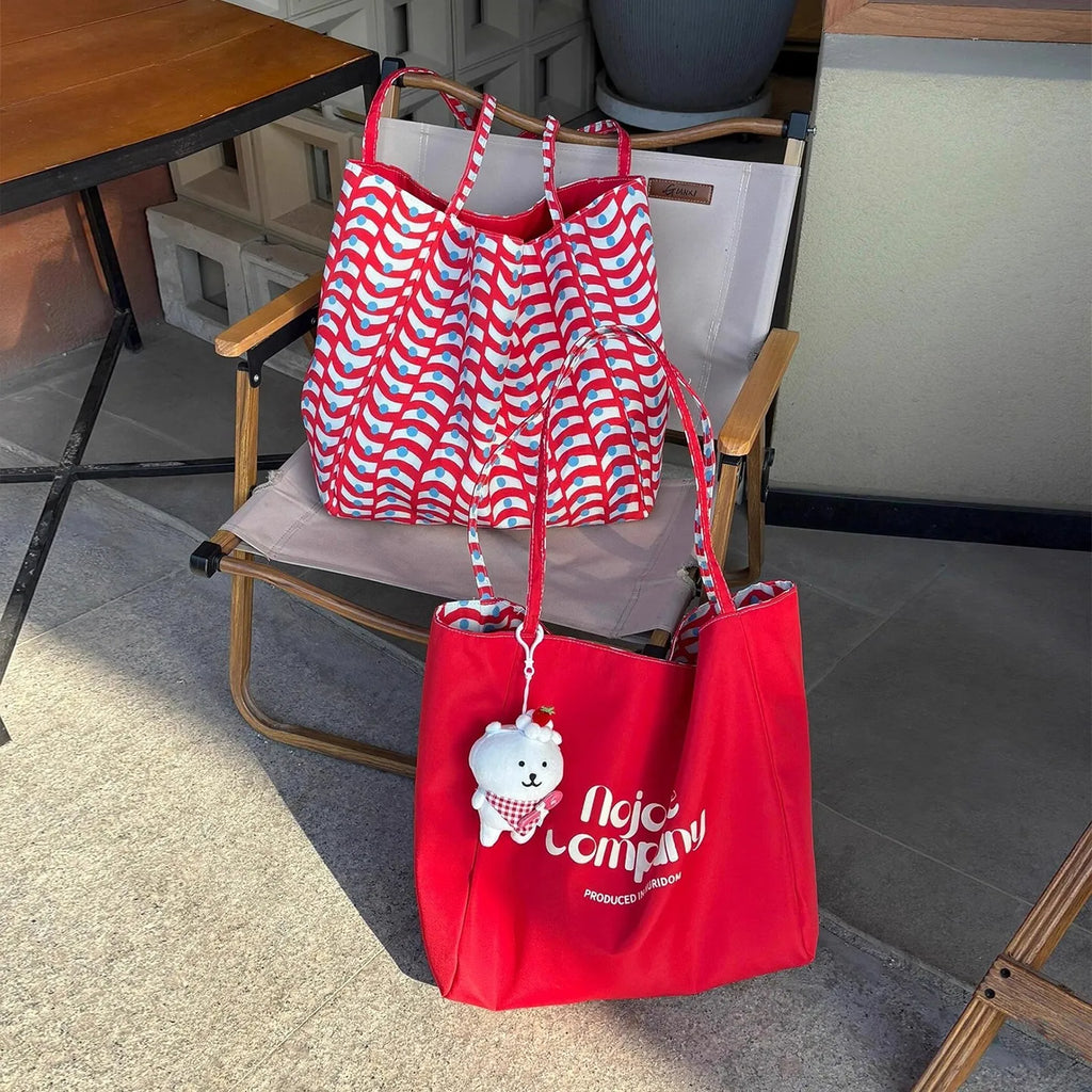 Reversible Wave Pattern Canvas Tote Bag, Large Capacity Shoulder Purse for Women, Casual Lazy Style Handbag for Work Commute mbzr