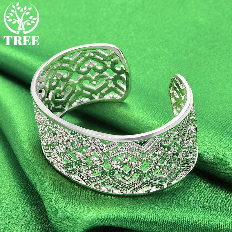 925 Sterling Silver Adjustable 28mm Heart Big Bangles Bracelet Gift Fashion Charm Jewelry For Woman Man Party Engagement Wedding mbzr