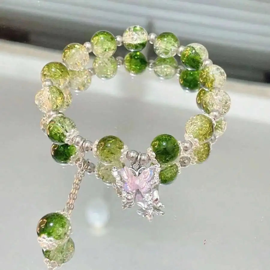 Clear Acrylic Charm Bracelet With Black Beads And Floral Pendant For Women Men mbzr
